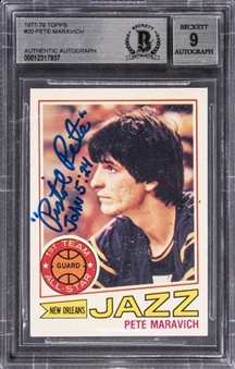 1977-78 Topps #20 Pete Maravich Signed and Inscribed Card – BGS 9 Signature